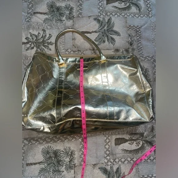 GOLD duffle bag y2k travel vacation bag metallic gold duffle bag carryon keepall - Picture 5 of 17